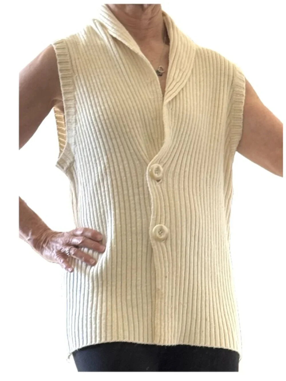 Cream Cardigan Sz M Wool Blend Isabella Bird Sleeveless Ivory Off white